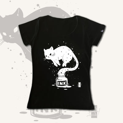 T-shirt with Cat Black draw - Woman